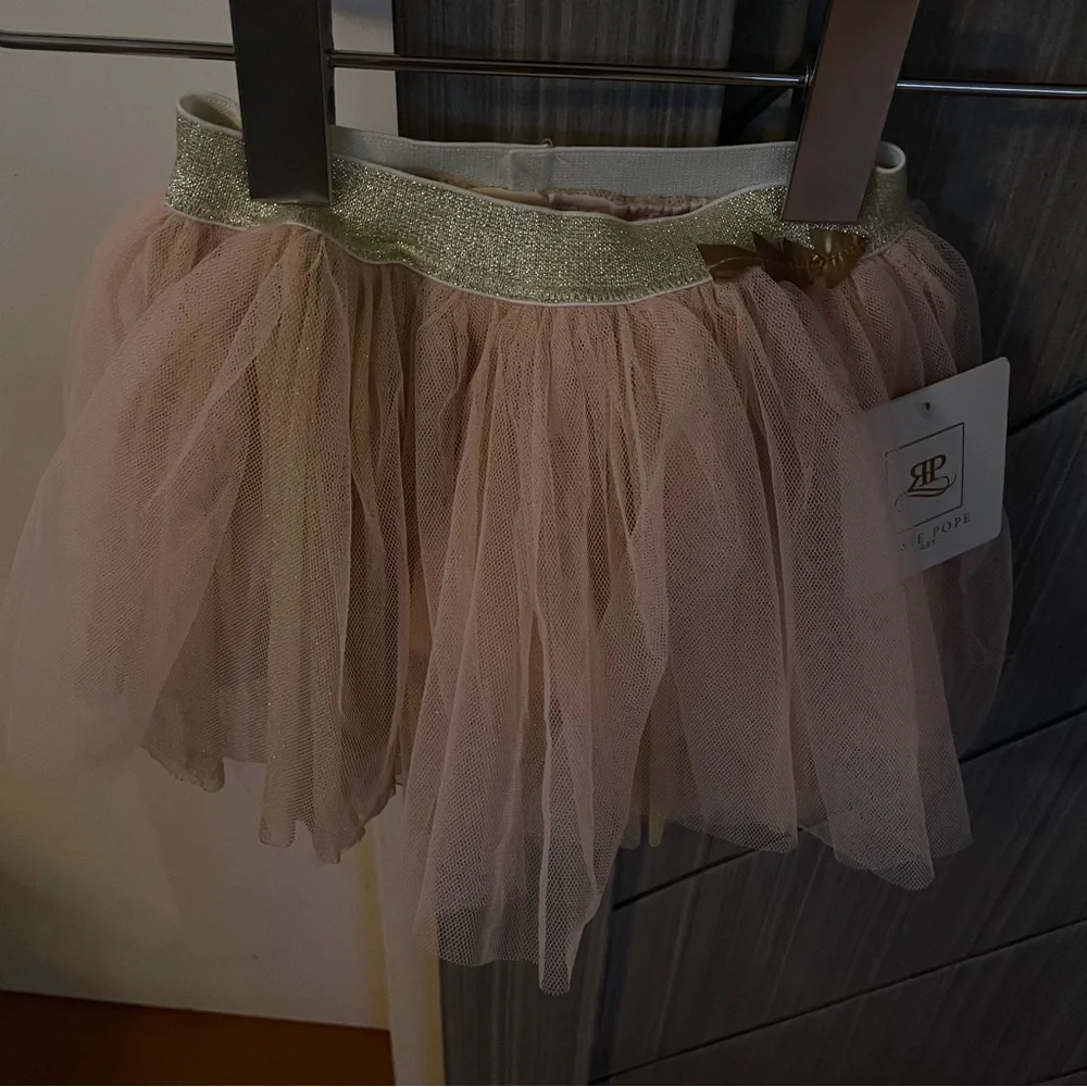 NWT Rosie Pope Girls' Mesh Tutu Blush Rose Gold & Gold Size 12M